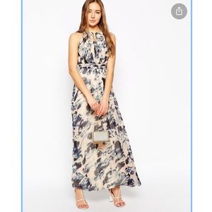 Little Mistress London halter watercolor soft pink maxi dress NWT